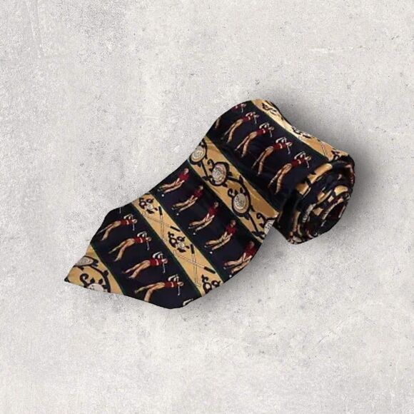 Crooks & Creed Men’s Tie Navy Blue & Gold Color W/Golf Design Necktie 58X3.75 - Picture 1 of 8